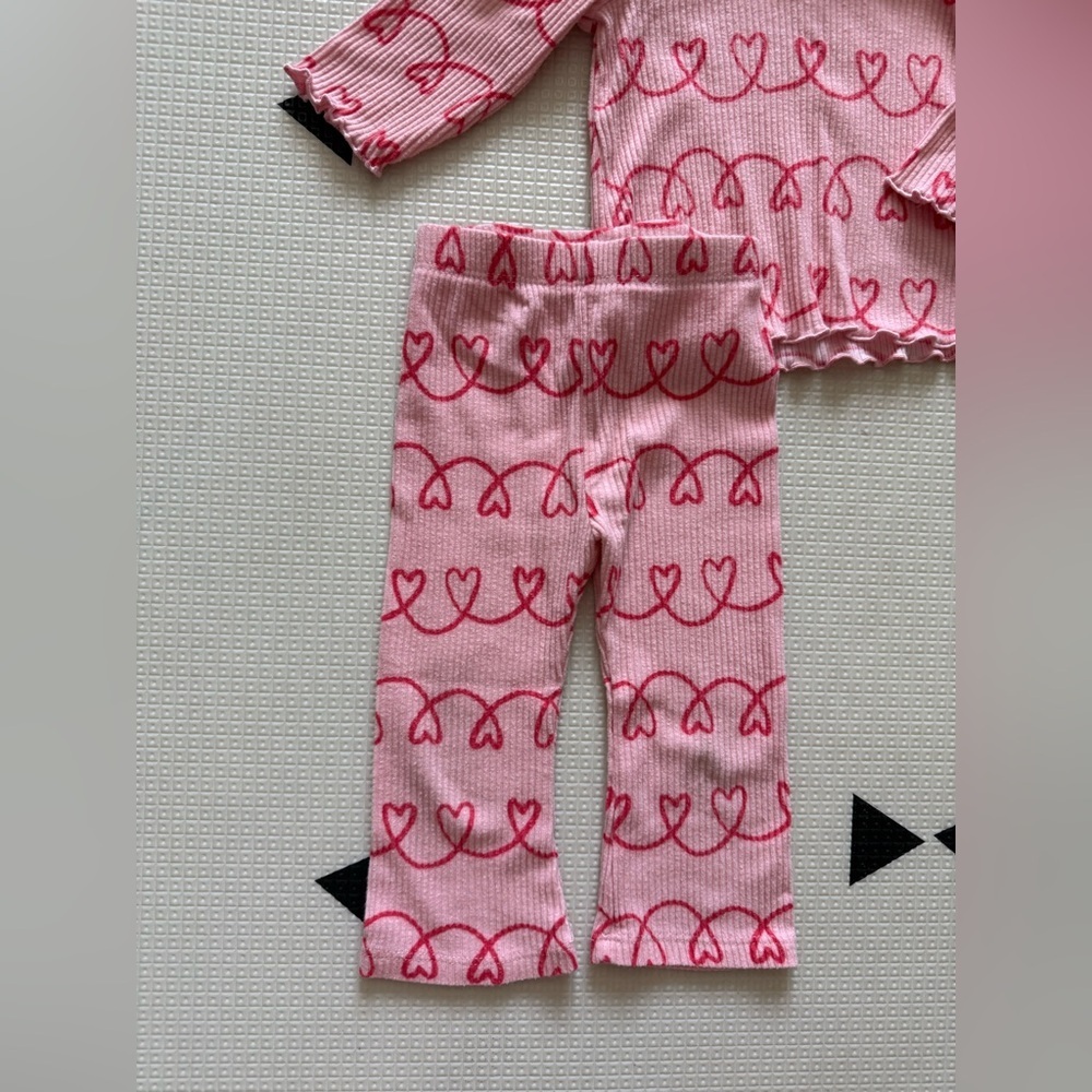 Cat & Jack|Baby girl matching set in Pink Heart Pattern,long sleeve & flare pant - Picture 3 of 6